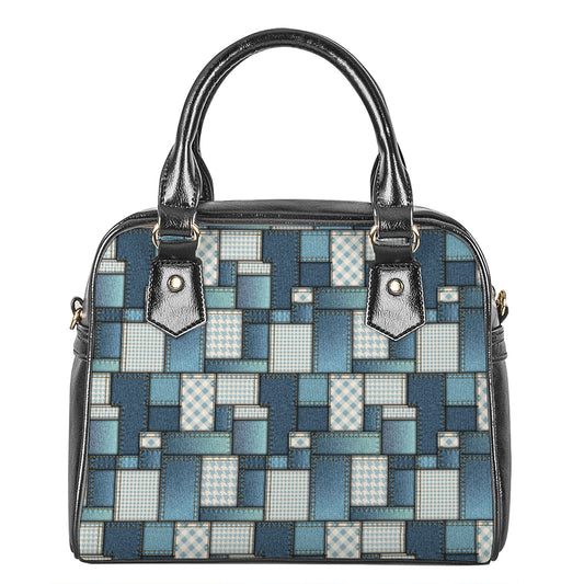 Plaid And Denim Patchwork Pattern Print Shoulder Handbag