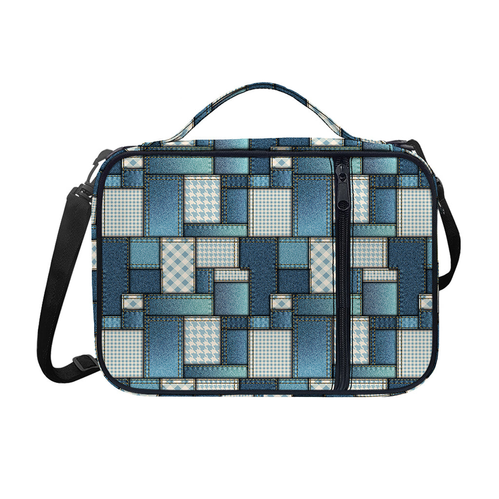 Plaid And Denim Patchwork Pattern Print Shoulder Strap Bible Bag
