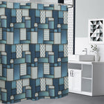 Plaid And Denim Patchwork Pattern Print Shower Curtain