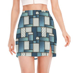 Plaid And Denim Patchwork Pattern Print Side Slit Mini Skirt