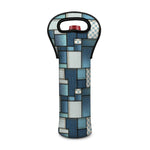 Plaid And Denim Patchwork Pattern Print Single Neoprene Wine Tote