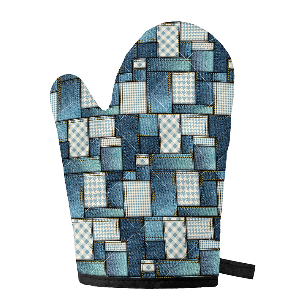 Plaid And Denim Patchwork Pattern Print Single Oven Mitt