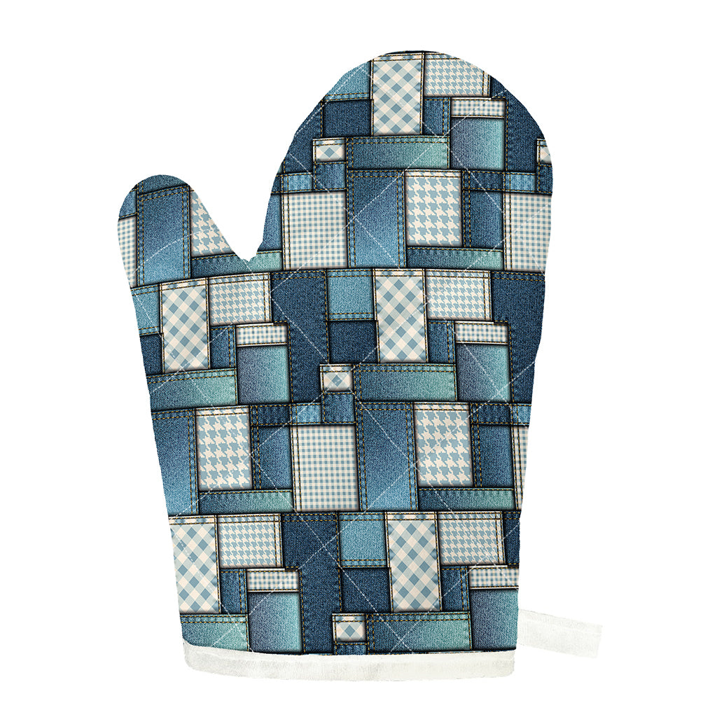 Plaid And Denim Patchwork Pattern Print Single Oven Mitt