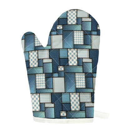 Plaid And Denim Patchwork Pattern Print Single Oven Mitt