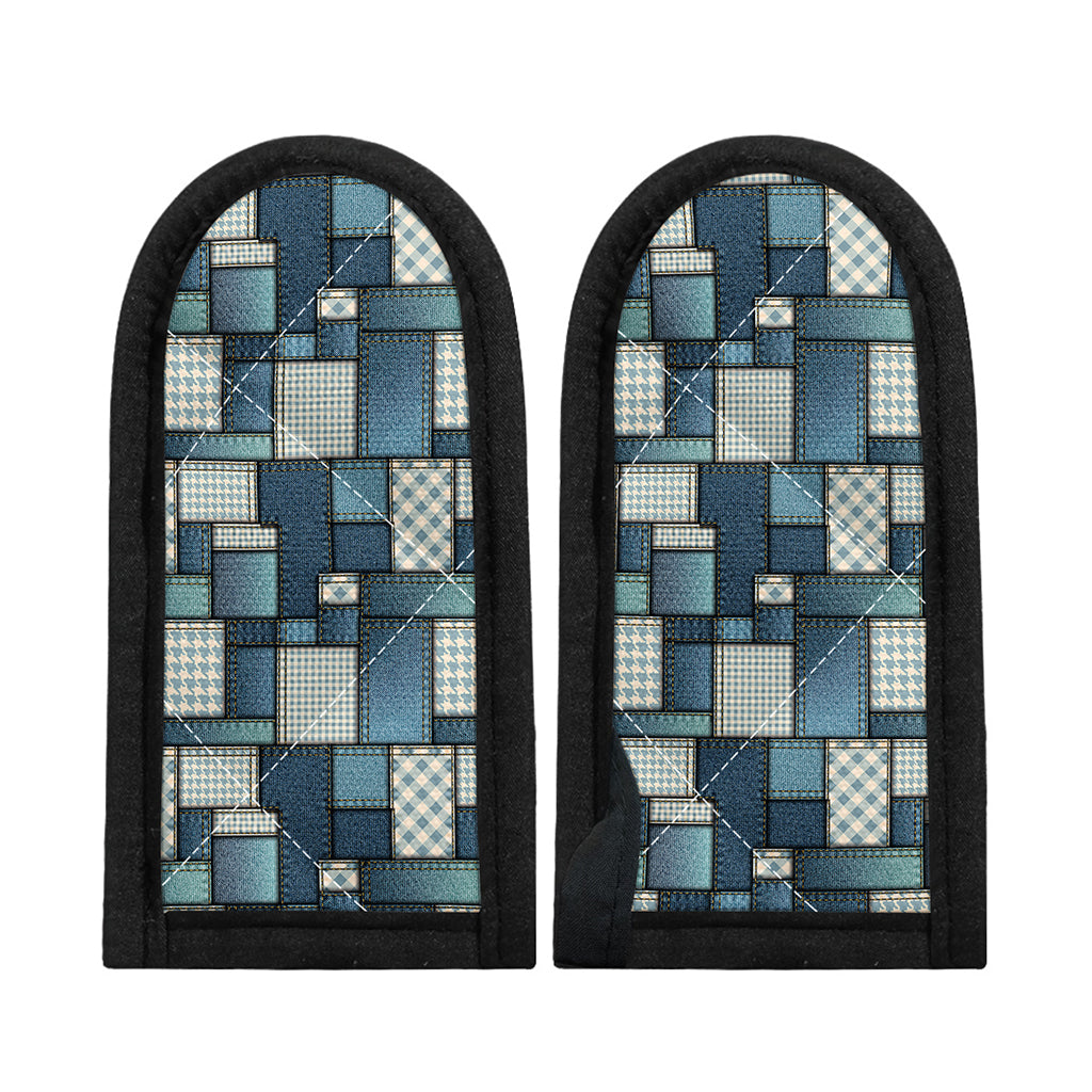 Plaid And Denim Patchwork Pattern Print Skillet Handle Cover