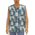 Plaid And Denim Patchwork Pattern Print Sleeveless Baseball Jersey