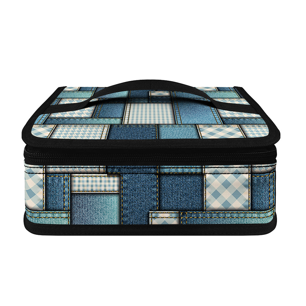 Plaid And Denim Patchwork Pattern Print Small Lunch Bag