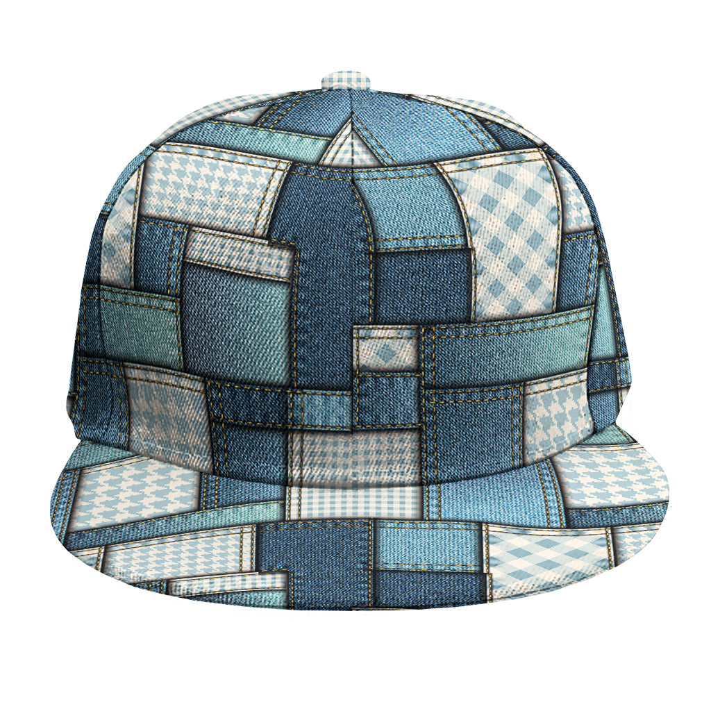Plaid And Denim Patchwork Pattern Print Snapback Cap