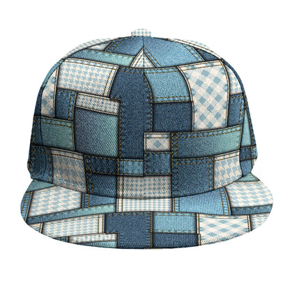 Plaid And Denim Patchwork Pattern Print Snapback Cap