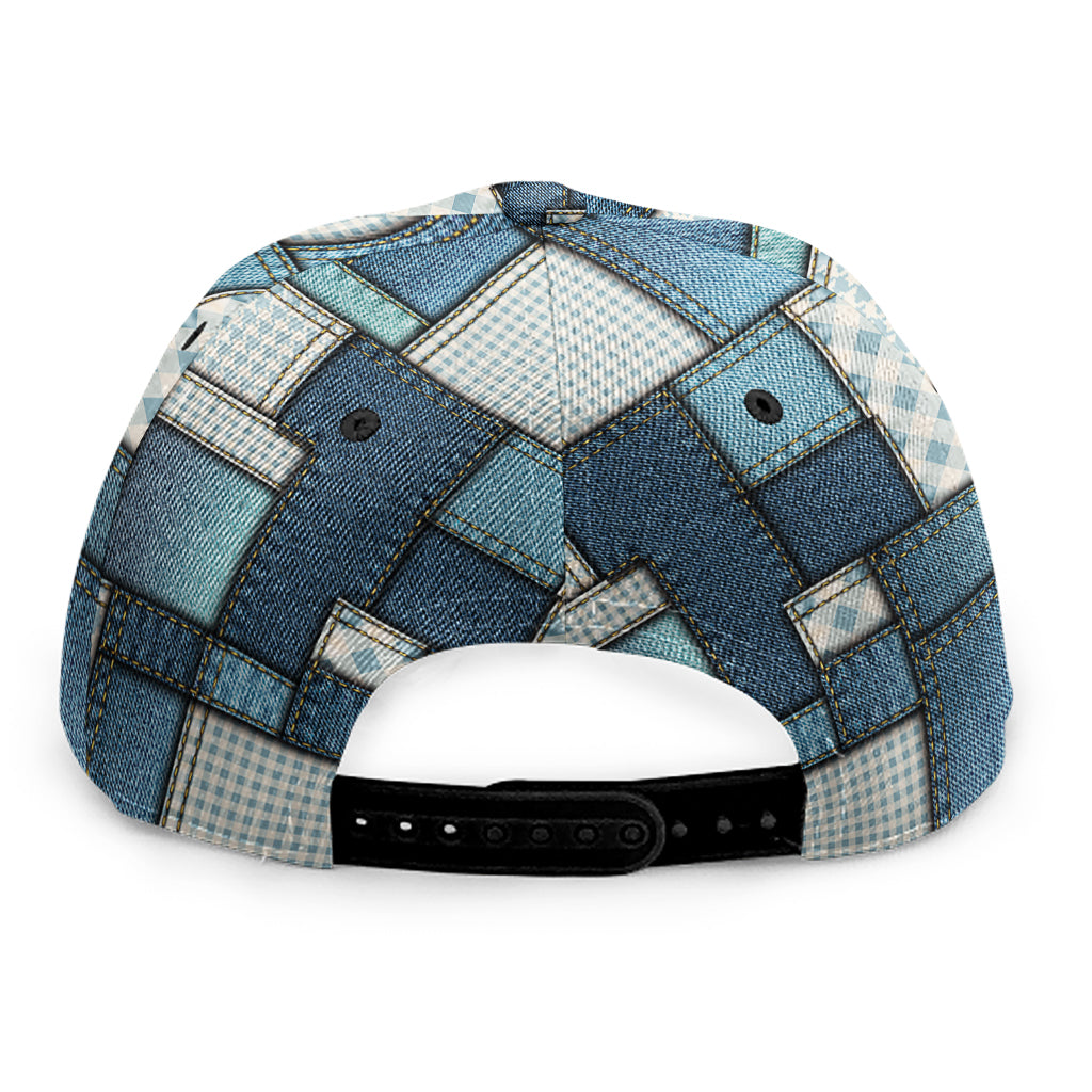 Plaid And Denim Patchwork Pattern Print Snapback Cap