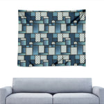 Plaid And Denim Patchwork Pattern Print Tapestry