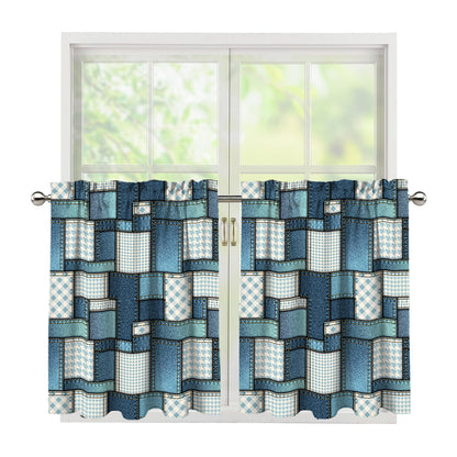 Plaid And Denim Patchwork Pattern Print Tier Curtains