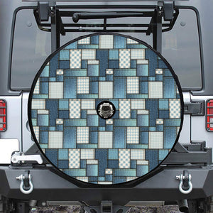 Plaid And Denim Patchwork Pattern Print Tire Cover With Camera Hole