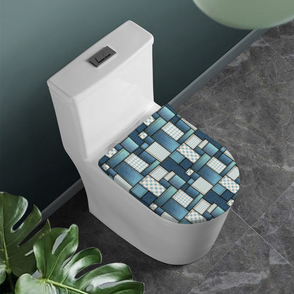 Plaid And Denim Patchwork Pattern Print Toilet Lid Cover