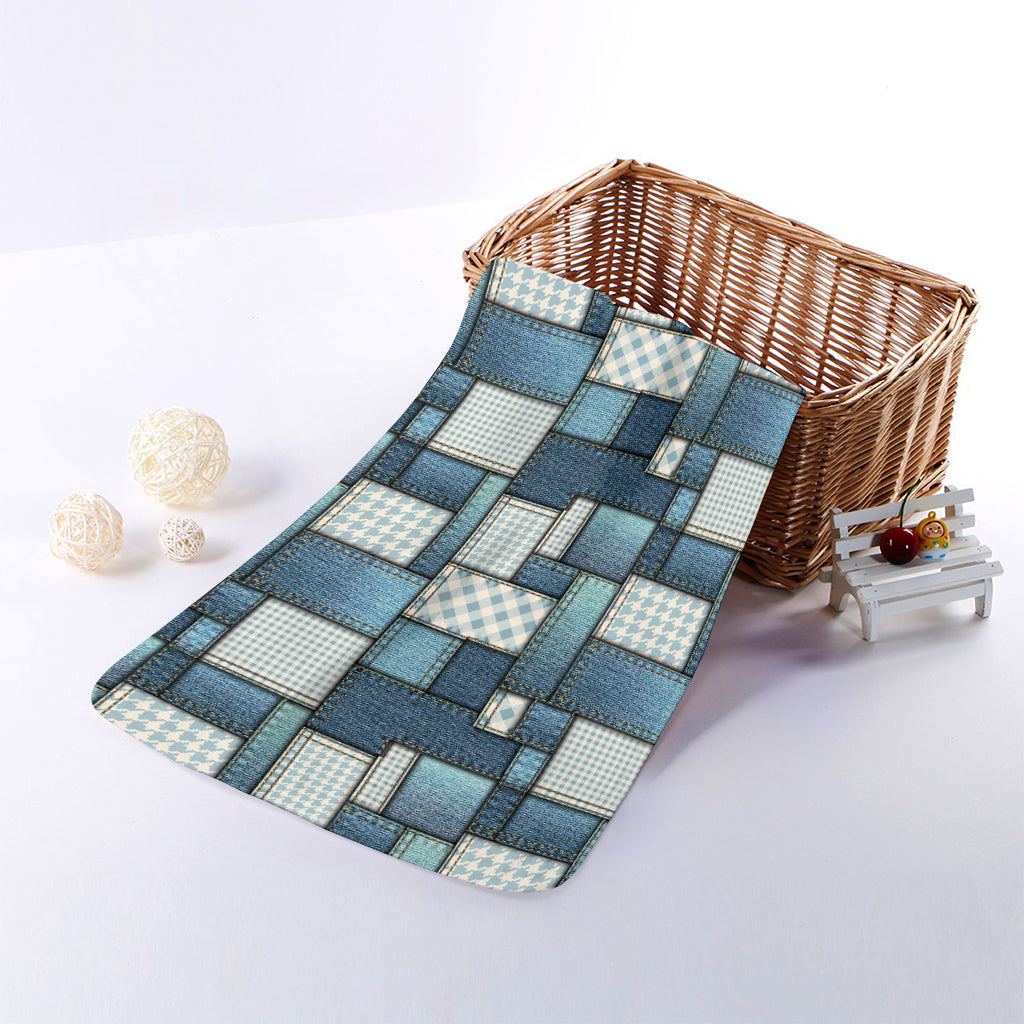 Plaid And Denim Patchwork Pattern Print Towel