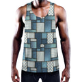 Plaid And Denim Patchwork Pattern Print Men's Workout Tank Top