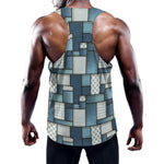 Plaid And Denim Patchwork Pattern Print Training Tank Top
