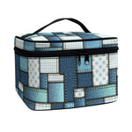 Plaid And Denim Patchwork Pattern Print Travel Makeup Bag