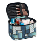 Plaid And Denim Patchwork Pattern Print Travel Makeup Bag