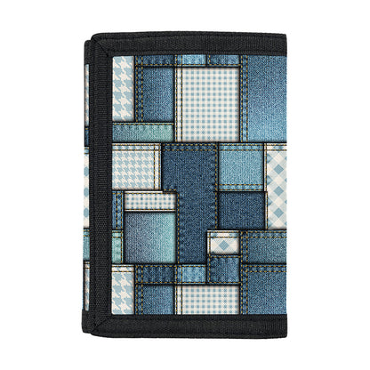 Plaid And Denim Patchwork Pattern Print Trifold Wallet