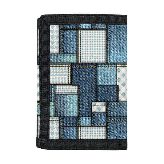 Plaid And Denim Patchwork Pattern Print Trifold Wallet