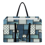 Plaid And Denim Patchwork Pattern Print Utility Tote Bag