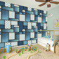 Plaid And Denim Patchwork Pattern Print Wall Sticker