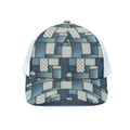 Plaid And Denim Patchwork Pattern Print White Mesh Trucker Hat