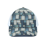 Plaid And Denim Patchwork Pattern Print White Mesh Trucker Cap