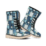 Plaid And Denim Patchwork Pattern Print Winter Boots