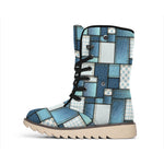 Plaid And Denim Patchwork Pattern Print Winter Boots