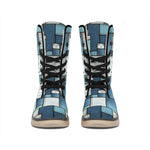 Plaid And Denim Patchwork Pattern Print Winter Boots