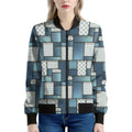 Plaid And Denim Patchwork Pattern Print Women's Bomber Jacket