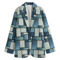 Plaid And Denim Patchwork Pattern Print Women's Cotton Blazer