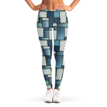 Plaid And Denim Patchwork Pattern Print Women's Leggings