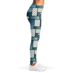 Plaid And Denim Patchwork Pattern Print Women's Leggings