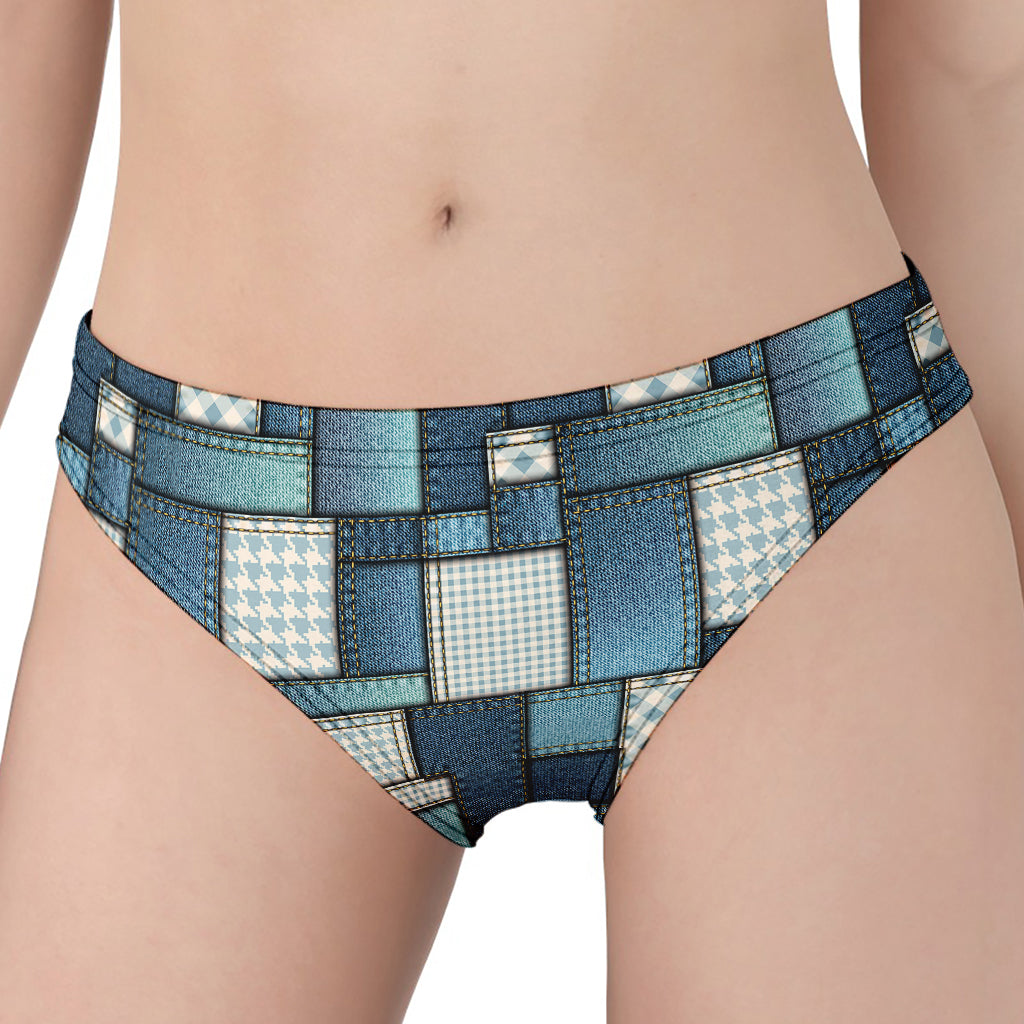 Plaid And Denim Patchwork Pattern Print Women's Panties