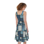 Plaid And Denim Patchwork Pattern Print Women's Sleeveless Dress