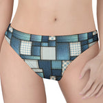 Plaid And Denim Patchwork Pattern Print Women's Thong