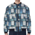 Plaid And Denim Patchwork Pattern Print Zip Sleeve Bomber Jacket