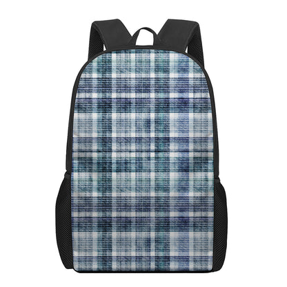 Plaid Denim Jeans Pattern Print 17 Inch Backpack