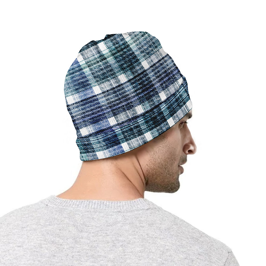 Plaid Denim Jeans Pattern Print Beanie