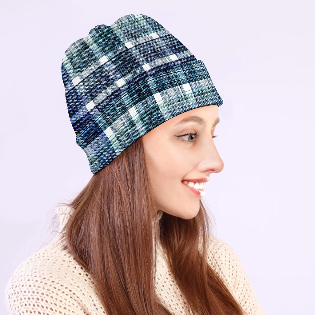 Plaid Denim Jeans Pattern Print Beanie