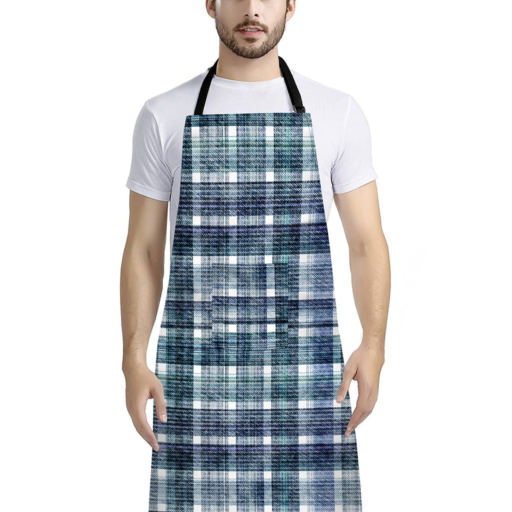 Plaid Denim Jeans Pattern Print Bib Apron With Pocket