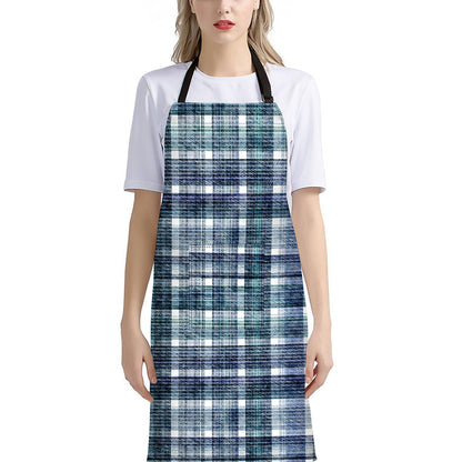 Plaid Denim Jeans Pattern Print Bib Apron With Pocket