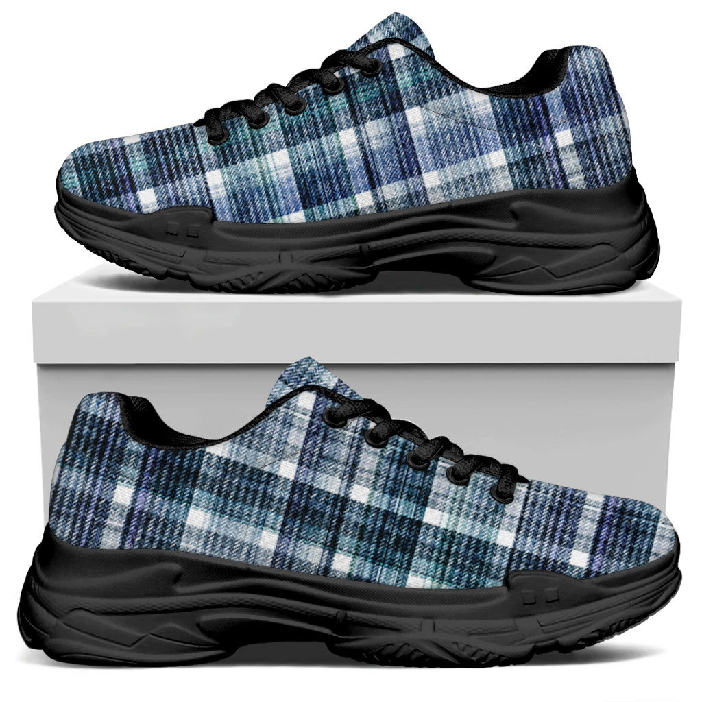 Plaid Denim Jeans Pattern Print Black Chunky Shoes