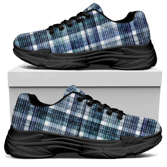 Plaid Denim Jeans Pattern Print Black Chunky Shoes