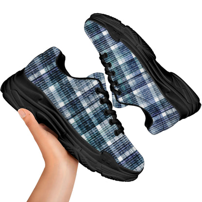 Plaid Denim Jeans Pattern Print Black Chunky Shoes