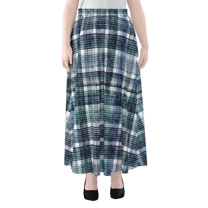 Plaid Denim Jeans Pattern Print Chiffon Maxi Skirt