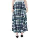 Plaid Denim Jeans Pattern Print Chiffon Maxi Skirt